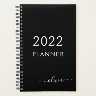 Agenda 2022 Negro Blanco Guion Femenino Monograma Nombre 
