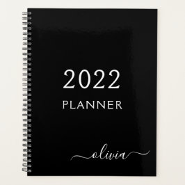 Agenda 2022 Negro Blanco Script Monograma Nombre Moderno