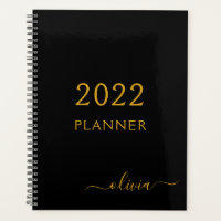 2022 Negro Oro Girly Monograma Nombre Moderno