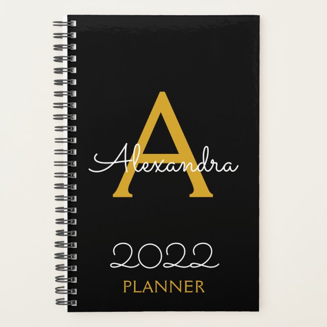 Agenda 2022 Oro Negro Monograma Elegante (Anverso)