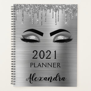 Agenda 2022 Pestañas Destello Brillo Plateado Glam