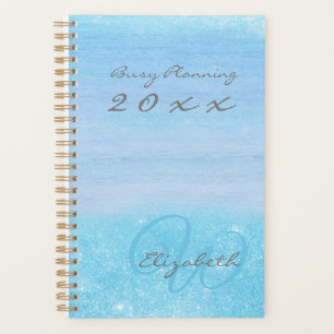 Agenda 2022 Planner Aqua Blue Ombre Shimmer con Monograma