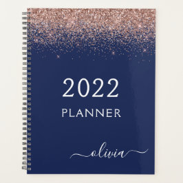 Agenda 2022 Rosa Dorado Rosa Azul Marino Brillo Monograma
