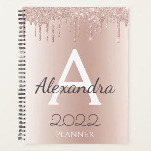 Agenda 2022 Rosa Dorado - Rosa Claro Glitter Monograma Fe