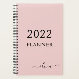 Agenda 2022 Rosa Pálido Chica Escritura Monograma Nombre 