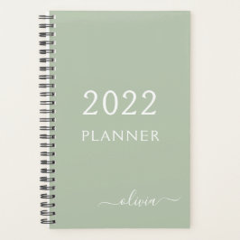 Agenda 2022 Sage Green Girly Script Monograma Planner