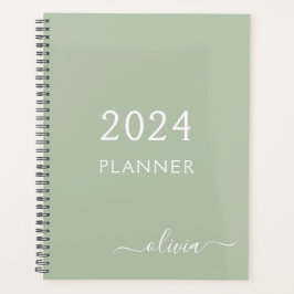 Agenda 2022 Sage Green Script Monograma Nombre moderno