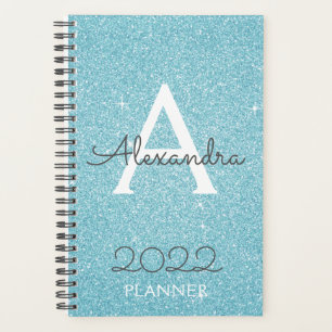 Agenda 2022 Verde Acuático Azul Brillo Purpurina Monogram