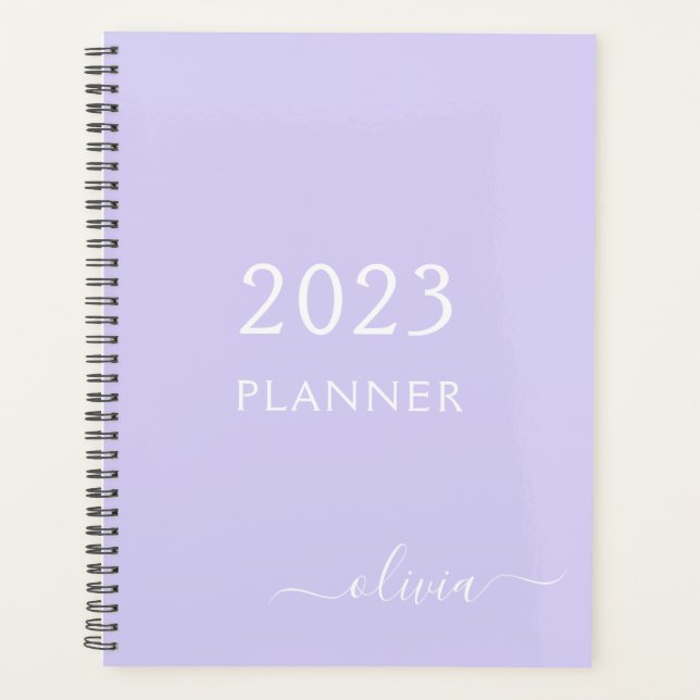 Agenda 2023 Lavender Purple Script Monograma Nombre moder (Anverso)