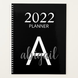 Agenda 2023 Modern Black Simple Monograma Nombre