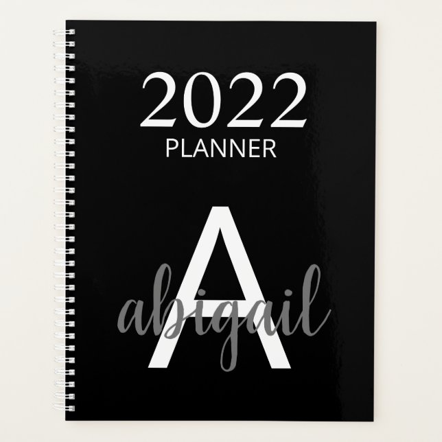 Agenda 2023 Modern Black Simple Monograma Nombre (Anverso)