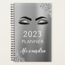 Agenda 2023 Pestañas de purpurina plateada Glam