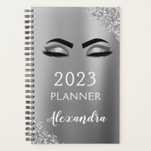 Agenda 2023 Pestañas de purpurina plateada Glam