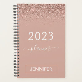 Agenda 2023 Rosa Dorado Brillo Rosa Monograma Femenino