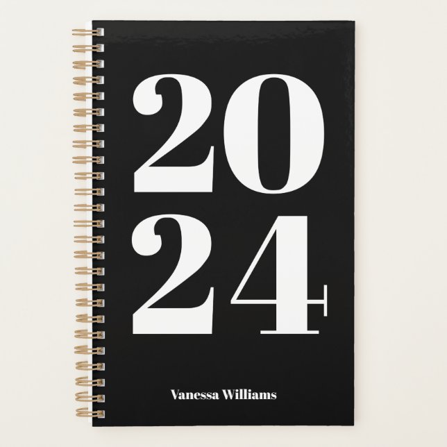 Agenda 2024 Modern Bold Black & White Typography Planner (Anverso)