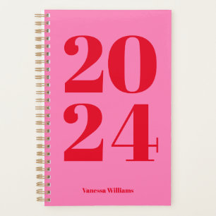 Agenda 2024 Modern Bold Red - Planner de tipografía rosad
