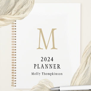 Agenda 2024 Monograma simple Nombre inicial blanco Planif