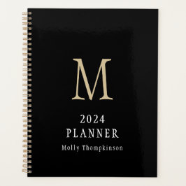Agenda 2024 Monograma simple Nombre inicial Negro Planner