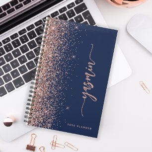 Agenda 2024 Personalizado Rosa Dorado Brillante Azul Mari
