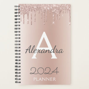 Agenda 2024 Rosa Dorado - Rosa Claro Glitter Monograma Fe