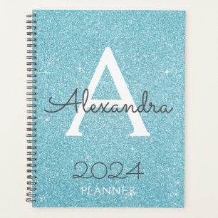 Agenda 2024 Verde Acuático Azul Brillo Purpurina Monogram