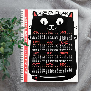 Agenda 2025 Año Calendario Mensual Gato negro de mediados
