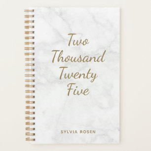 Agenda 2025 Modern Gray White Marble Personalized Planner