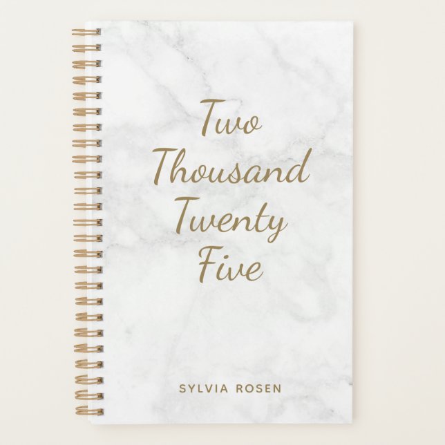 Agenda 2025 Modern Gray White Marble Personalized Planner (Anverso)