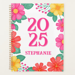 Agenda 2025 Naranja amarillo rosado moderno Floral monogr
