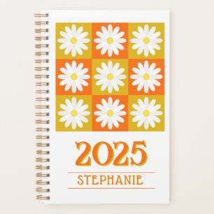 Agenda 2025 Nombre personalizado Retro Daisy Checkerboard