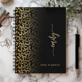 Agenda 2025 Personalizado Manchas de Leopardo en Oro Negr