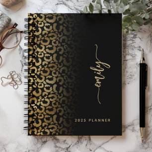 Agenda 2025 Personalizado Manchas de Leopardo en Oro Negr