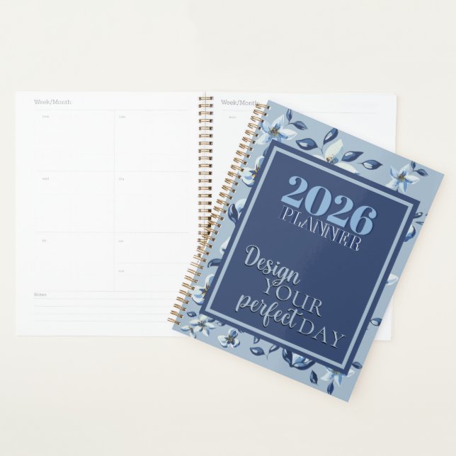 Agenda 2026 Blue Floral "Design Your Perfect Day" Quote  (Demostración)
