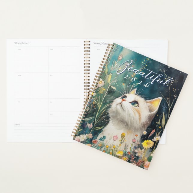 Agenda 2026 Botanical Cat Planner | Minimal Cat Planner (Demostración)