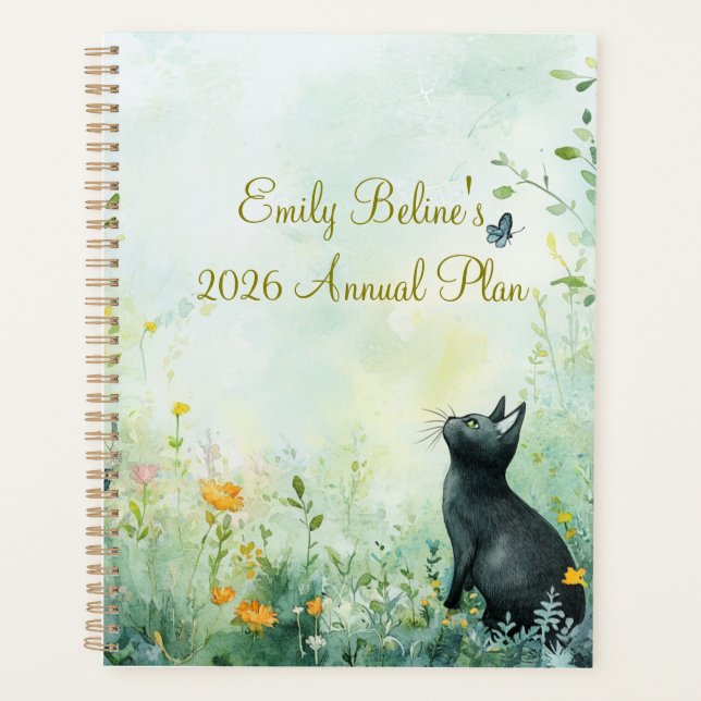 Agenda 2026 Botanical Cat Planner | Minimal Cat Planner (Anverso)