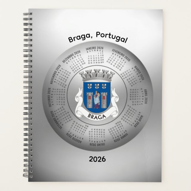 Agenda 2026 Calendar Silver Planner Braga Portugal (Anverso)