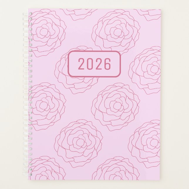Agenda 2026 Coming Up Roses: Dark Pink Roses on Pink (Anverso)