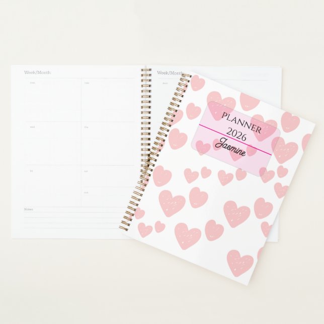 Agenda 2026 Feminine Planner | Soft Pink Hearts & Elegant (Demostración)