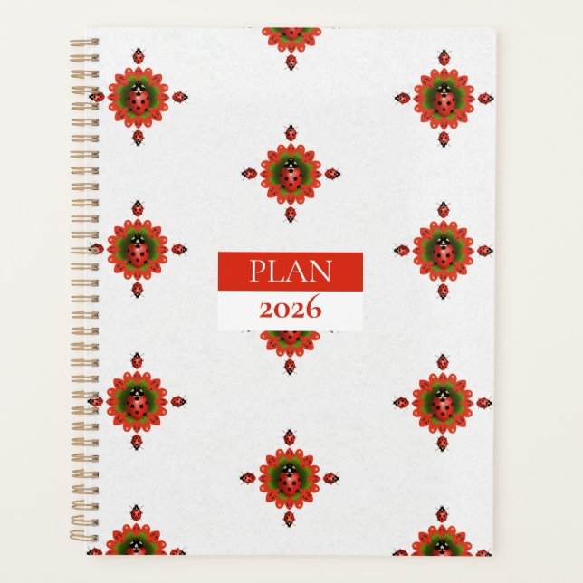Agenda 2026 Ladybug Red, White, Green Spiral (Anverso)