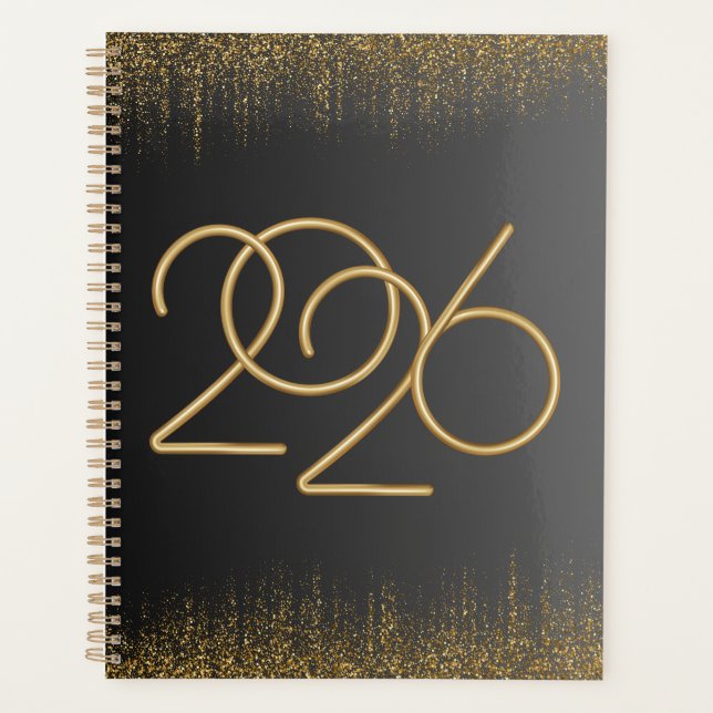 Agenda 2026 Minimal Black & Gold Planner Cover  (Anverso)