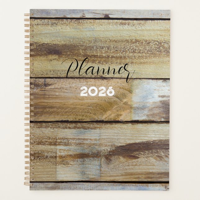 Agenda 2026 Vintage Weathered Wood Planks Planner  (Anverso)