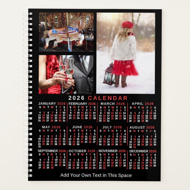 Agenda 2026 Year Monthly Calendar Black Custom 9 Photos (Anverso)