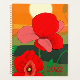 Agenda 20XX prado de amapola al atardecer