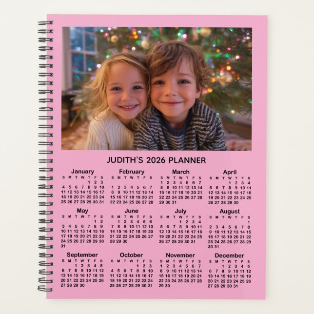 Agenda 3 Photo Pink and Black 2026 Calendar (Anverso)