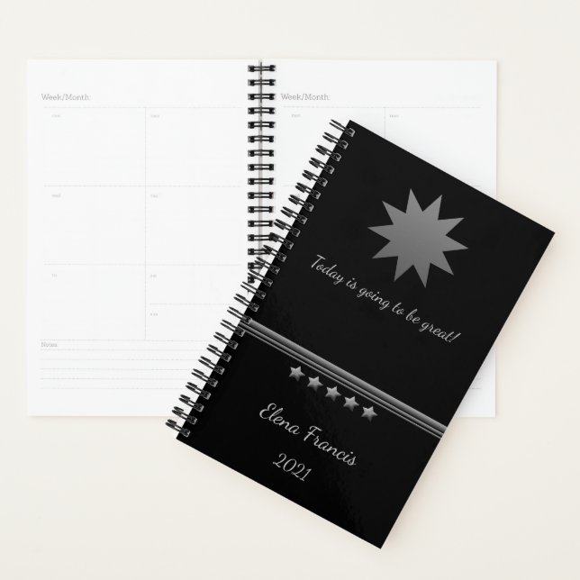 Agenda 5 Star Silver Text Black Professional Planner (Demostración)