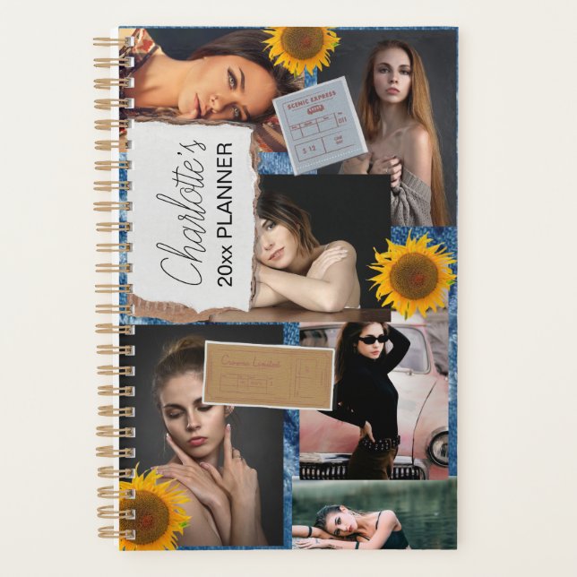Agenda 6-Photo Collage Sunflower Denim Tickets  (Anverso)