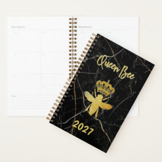 Agenda Abeja Reina dorada personalizada Mármol sin fecha
