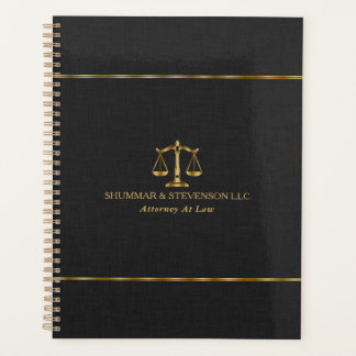 Agenda Abogado con Escala de Oro y Borde en Lino Negro