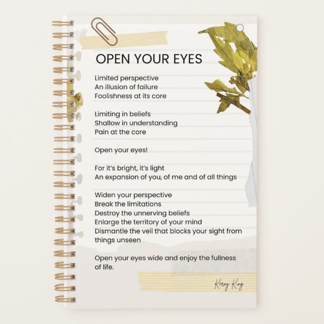 Agenda Abrir tus ojos poesía Inspiradora (Anverso)