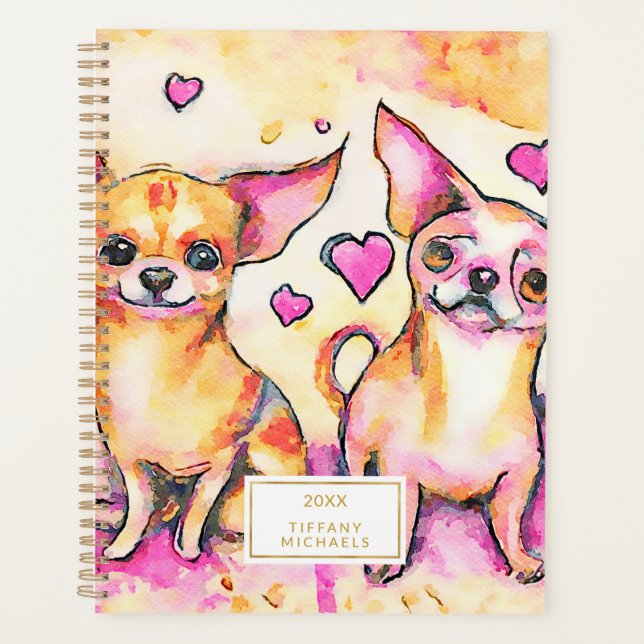 Agenda Abstracto abstracto de perros chihuahua en acuarel (Anverso)